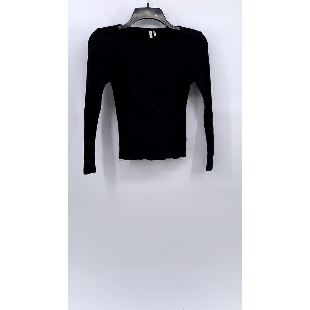 COMMUNE Women’s Black Ribbed Crewneck Long Sleeve Top SZ S